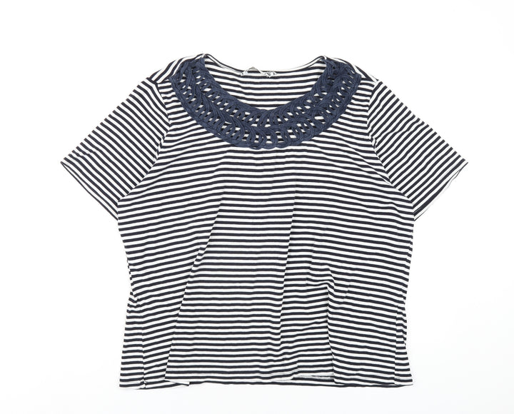 Joanna Hope Womens Blue Striped Cotton Basic T-Shirt Size 22 Round Neck