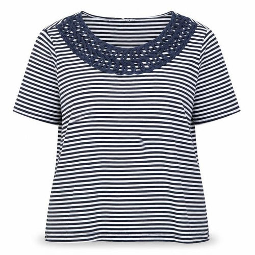 Joanna Hope Womens Blue Striped Cotton Basic T-Shirt Size 22 Round Neck