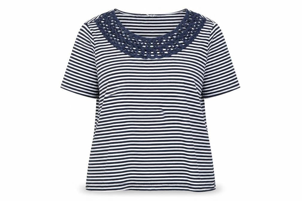 Joanna Hope Womens Blue Striped Cotton Basic T-Shirt Size 22 Round Neck
