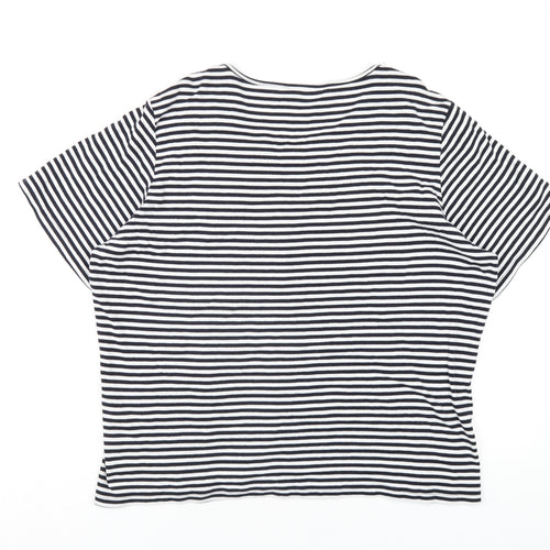Joanna Hope Womens Blue Striped Cotton Basic T-Shirt Size 22 Round Neck