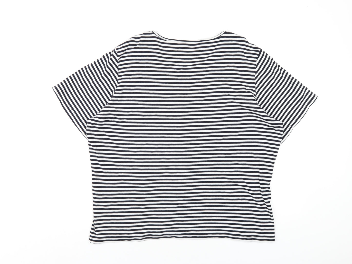 Joanna Hope Womens Blue Striped Cotton Basic T-Shirt Size 22 Round Neck