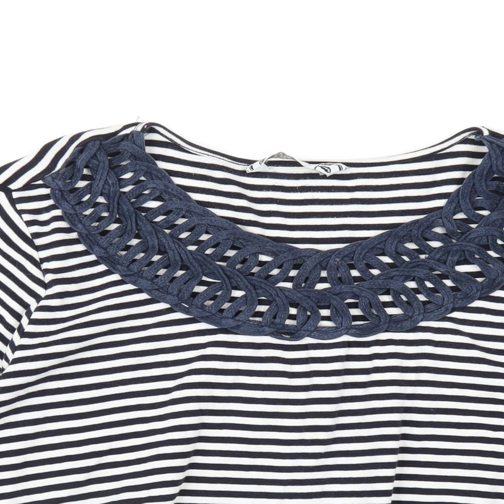 Joanna Hope Womens Blue Striped Cotton Basic T-Shirt Size 22 Round Neck