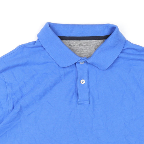 Marks and Spencer Mens Blue Cotton Polo Size L Collared Button