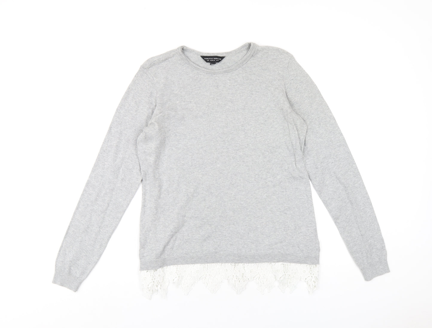 Dorothy Perkins Womens Grey Round Neck Cotton Pullover Jumper Size 12