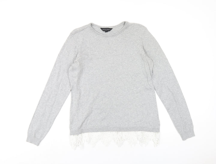 Dorothy Perkins Womens Grey Round Neck Cotton Pullover Jumper Size 12