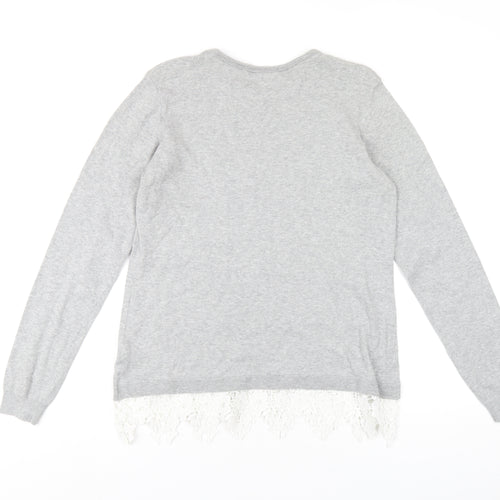 Dorothy Perkins Womens Grey Round Neck Cotton Pullover Jumper Size 12