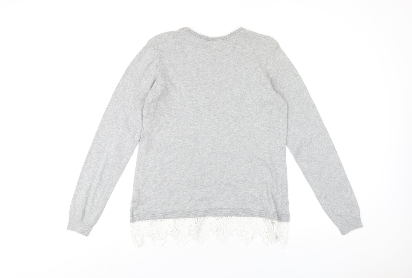 Dorothy Perkins Womens Grey Round Neck Cotton Pullover Jumper Size 12