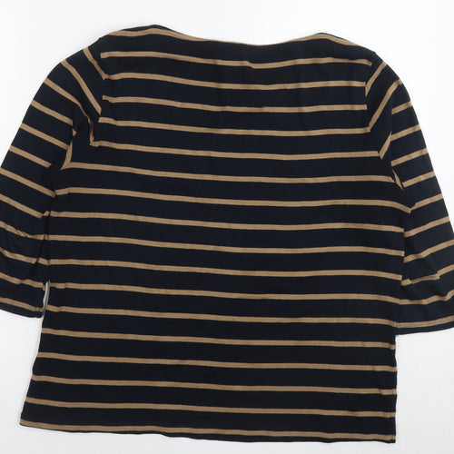 Marks and Spencer Womens Black Striped Polyester Jersey T-Shirt Size 18 Boat Neck