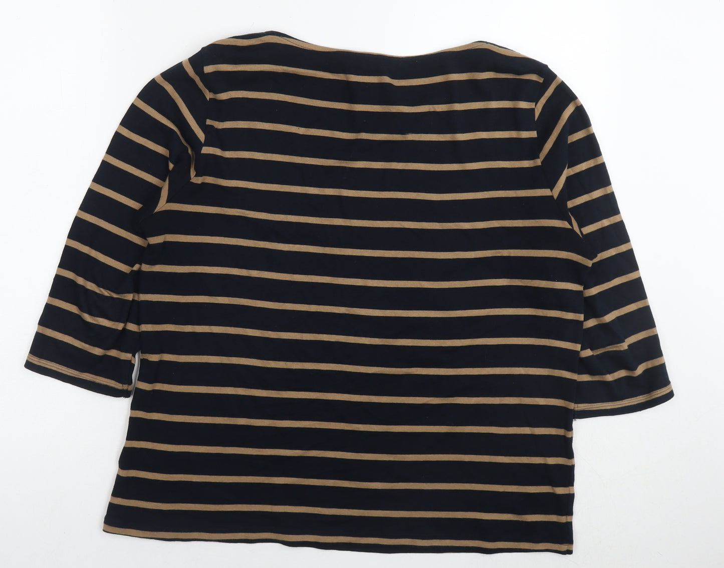 Marks and Spencer Womens Black Striped Polyester Jersey T-Shirt Size 18 Boat Neck