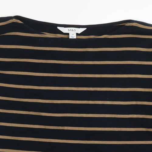 Marks and Spencer Womens Black Striped Polyester Jersey T-Shirt Size 18 Boat Neck