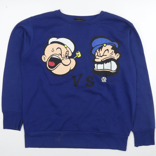 Popeye Mens Blue Polyester Pullover Sweatshirt Size M - Popeye the Sailor