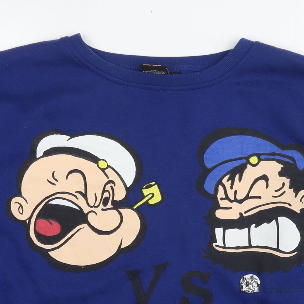 Popeye Mens Blue Polyester Pullover Sweatshirt Size M - Popeye the Sailor