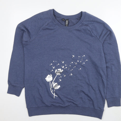 Rainbow Womens Blue Cotton Pullover Sweatshirt Size M Pullover - Flowers