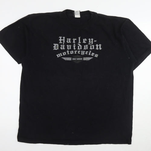 Harley-Davidson Mens Black Cotton T-Shirt Size XL Round Neck - Logo