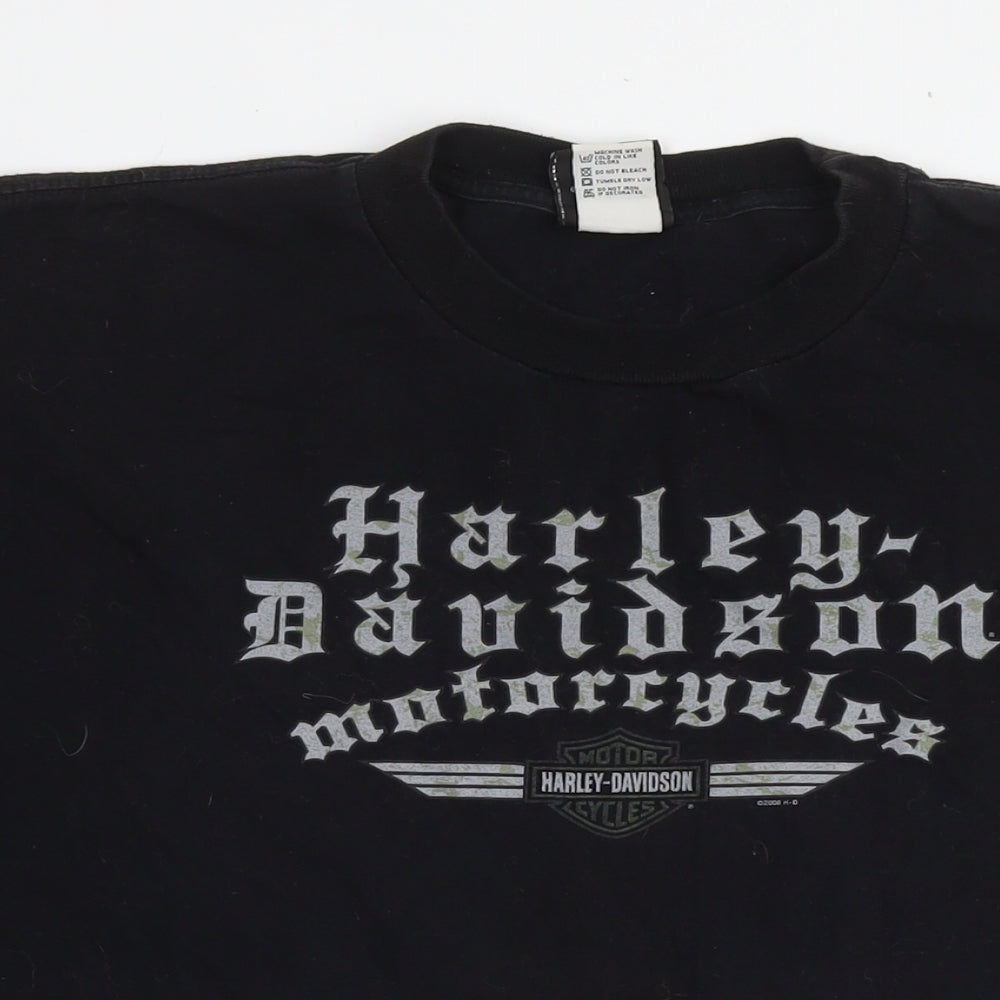 Harley-Davidson Mens Black Cotton T-Shirt Size XL Round Neck - Logo