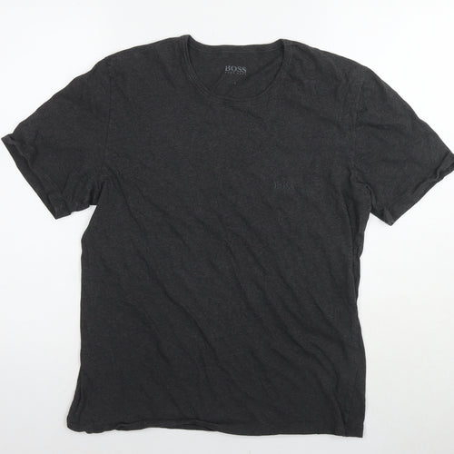 Boss Mens Grey Cotton T-Shirt Size L Round Neck