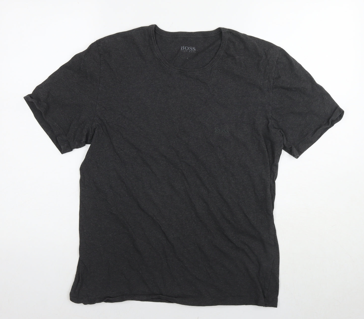 Boss Mens Grey Cotton T-Shirt Size L Round Neck