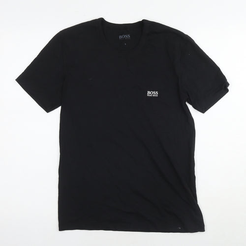 Boss Mens Black Cotton T-Shirt Size S Roll Neck