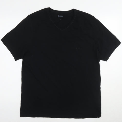 Boss Mens Black Cotton T-Shirt Size 2XL Round Neck