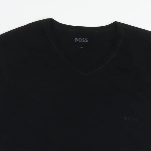 Boss Mens Black Cotton T-Shirt Size 2XL Round Neck