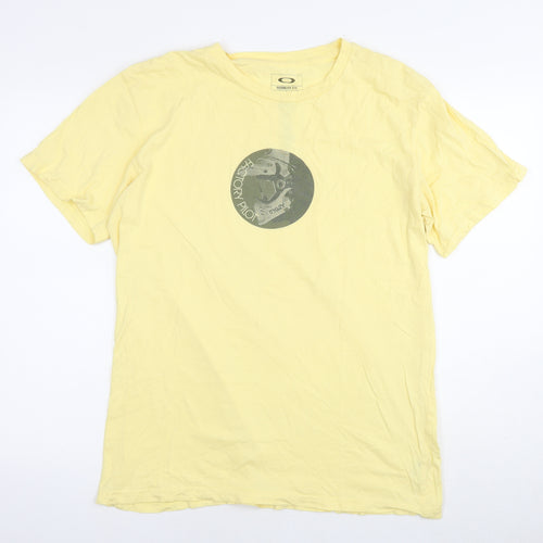 Oakley Mens Yellow Cotton T-Shirt Size L Round Neck - Logo