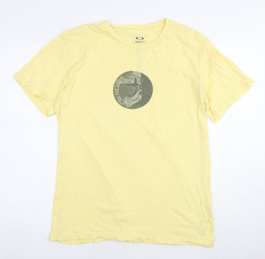 Oakley Mens Yellow Cotton T-Shirt Size L Round Neck - Logo