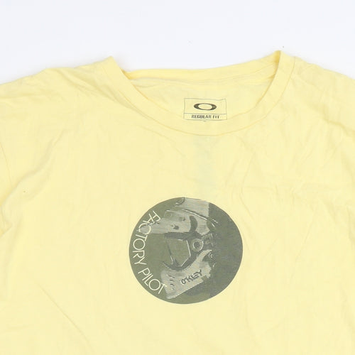 Oakley Mens Yellow Cotton T-Shirt Size L Round Neck - Logo