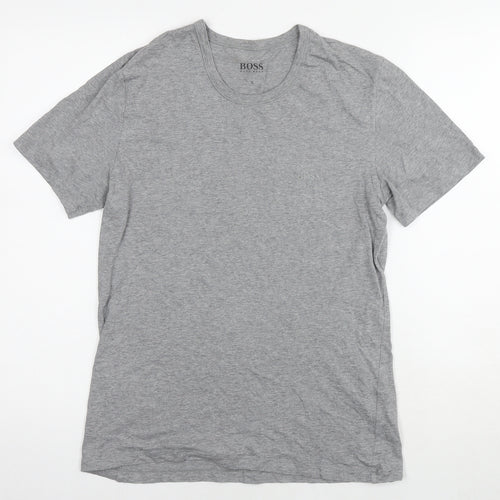 Boss Mens Grey Cotton T-Shirt Size S Round Neck