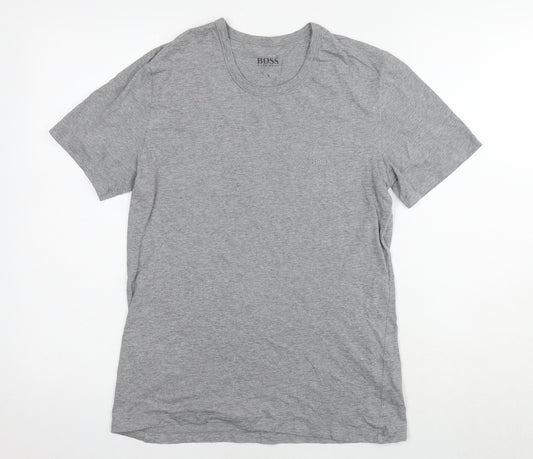 Boss Mens Grey Cotton T-Shirt Size S Round Neck