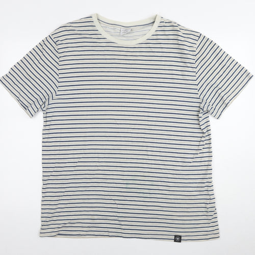 Brooklyn Supply Mens White Striped Cotton T-Shirt Size M Round Neck