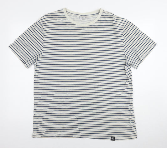 Brooklyn Supply Mens White Striped Cotton T-Shirt Size M Round Neck