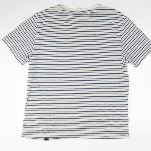 Brooklyn Supply Mens White Striped Cotton T-Shirt Size M Round Neck