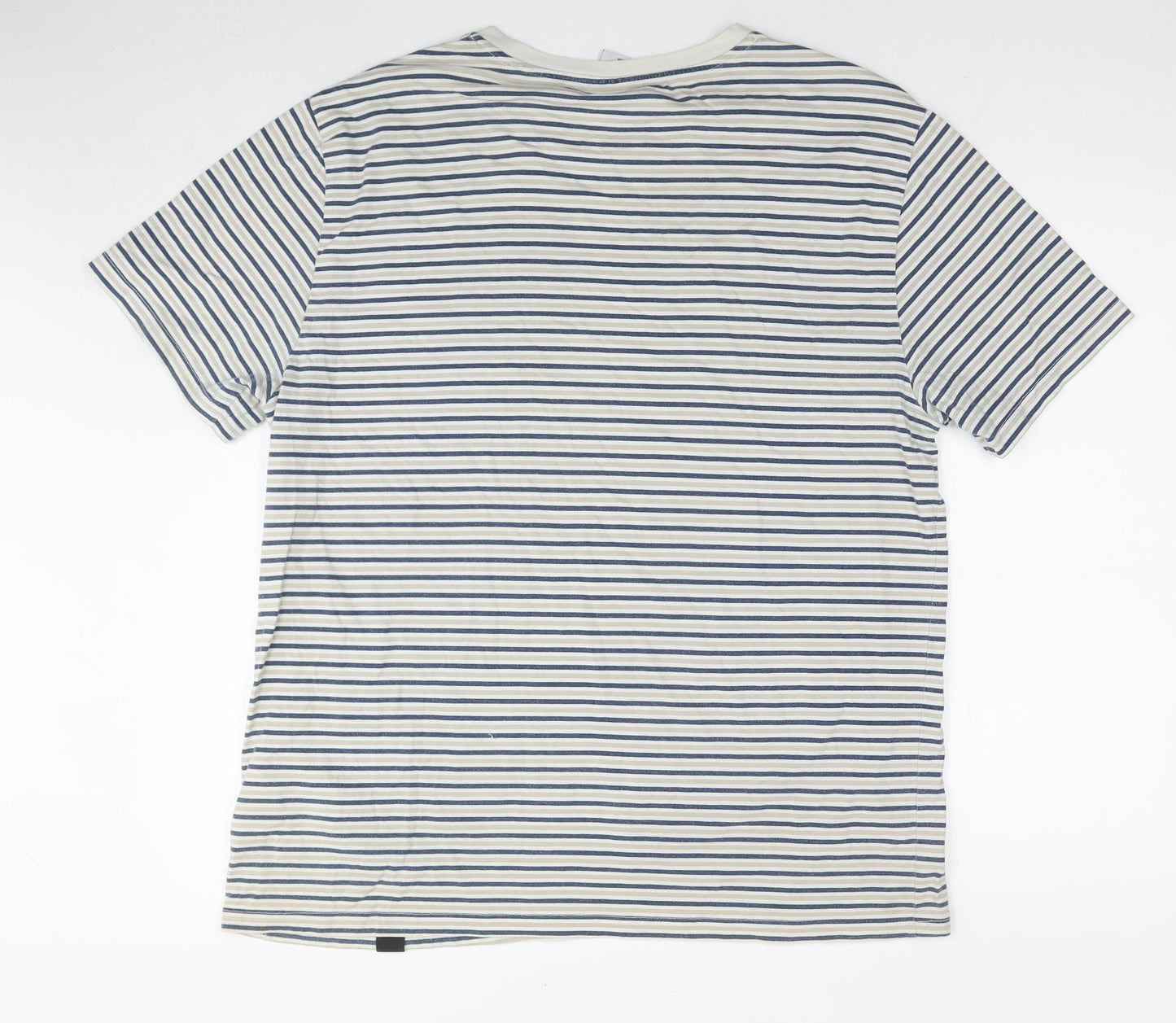 Brooklyn Supply Mens White Striped Cotton T-Shirt Size M Round Neck