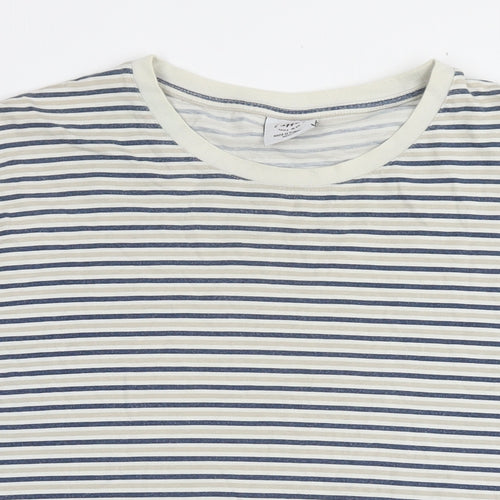 Brooklyn Supply Mens White Striped Cotton T-Shirt Size M Round Neck