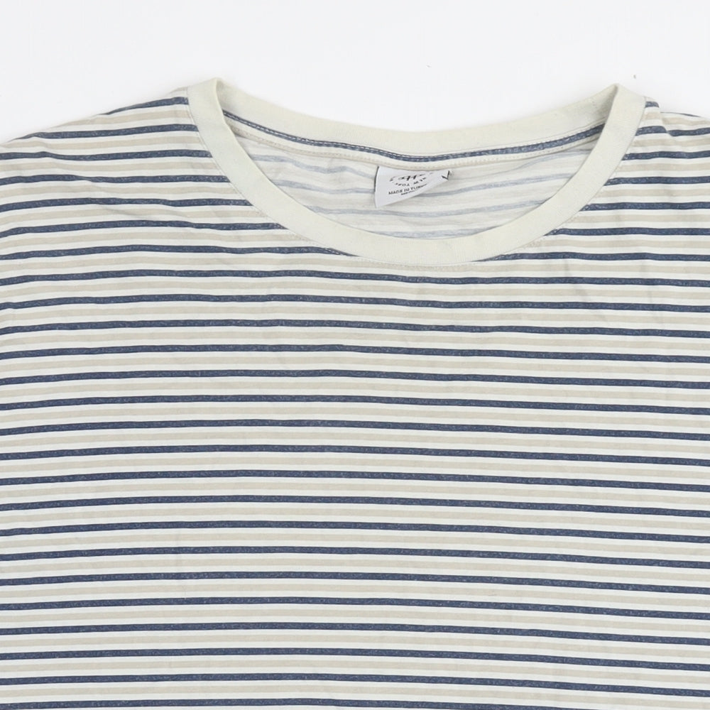 Brooklyn Supply Mens White Striped Cotton T-Shirt Size M Round Neck