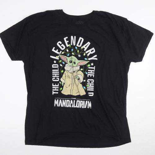 Star Wars Mens Black Cotton T-Shirt Size 3XL Round Neck - Legendary The Child Mandalorian