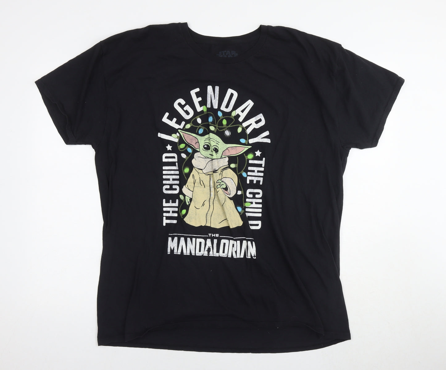 Star Wars Mens Black Cotton T-Shirt Size 3XL Round Neck - Legendary The Child Mandalorian