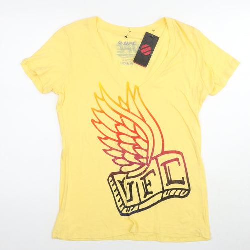 UFC Womens Yellow Cotton Basic T-Shirt Size XL V-Neck - Logo