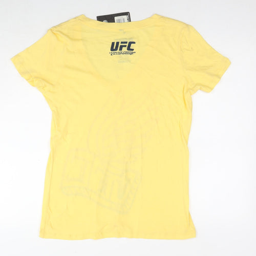 UFC Womens Yellow Cotton Basic T-Shirt Size XL V-Neck - Logo