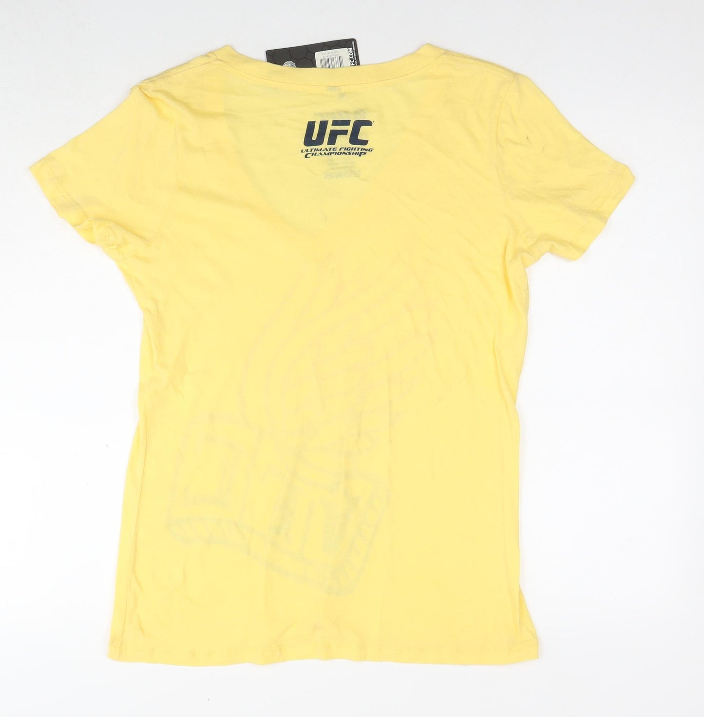 UFC Womens Yellow Cotton Basic T-Shirt Size XL V-Neck - Logo