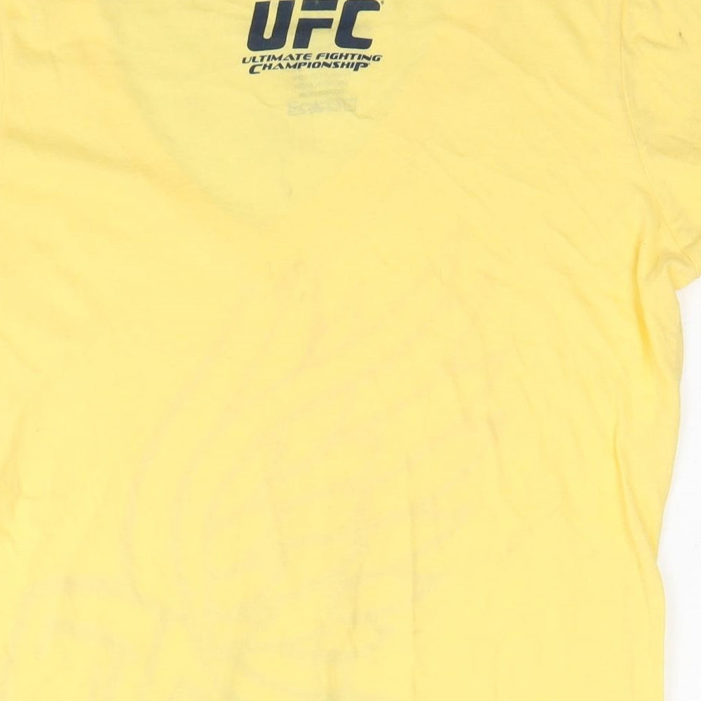 UFC Womens Yellow Cotton Basic T-Shirt Size XL V-Neck - Logo