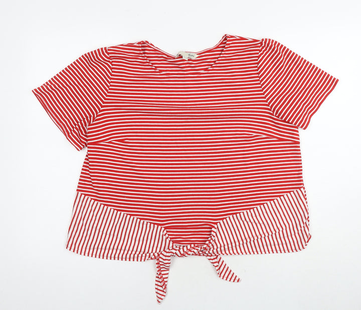 Yumi Womens Red Striped Viscose Basic T-Shirt Size 14 Round Neck