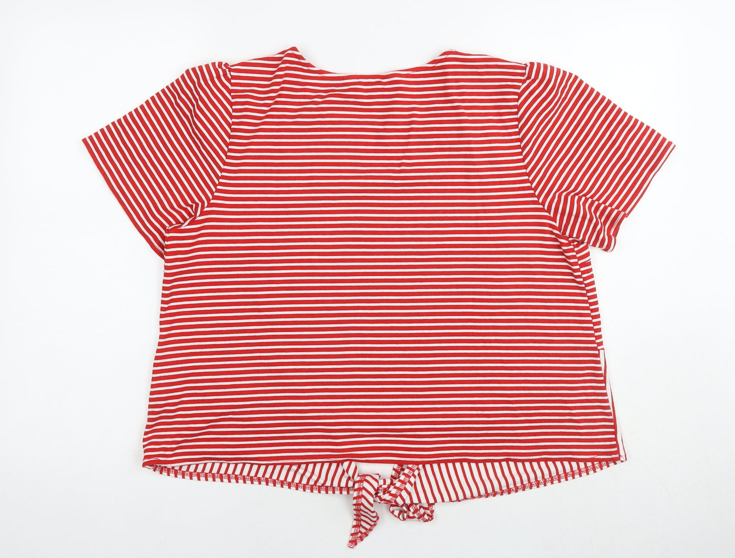 Yumi Womens Red Striped Viscose Basic T-Shirt Size 14 Round Neck