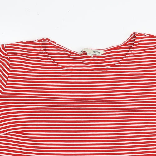 Yumi Womens Red Striped Viscose Basic T-Shirt Size 14 Round Neck