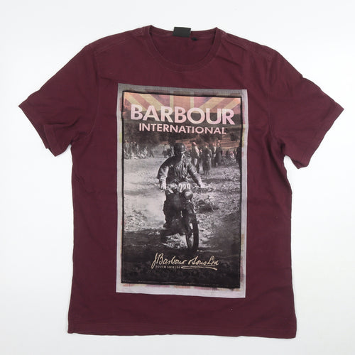 Barbour Mens Red Cotton T-Shirt Size L Round Neck - Motorbike logo