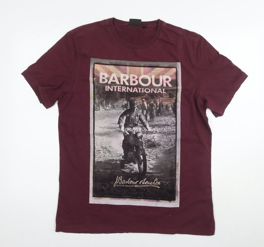 Barbour Mens Red Cotton T-Shirt Size L Round Neck - Motorbike logo