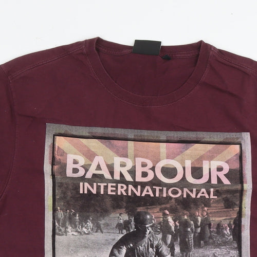 Barbour Mens Red Cotton T-Shirt Size L Round Neck - Motorbike logo