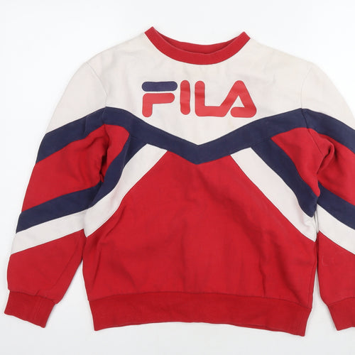 FILA Womens Red Colourblock Cotton Pullover Sweatshirt Size XS Pullover