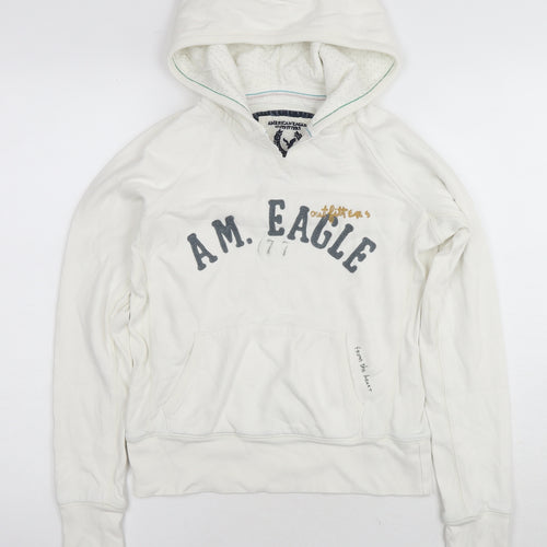 American Eagle Outfitters Womens White Cotton Pullover Hoodie Size XS Pullover - Logo