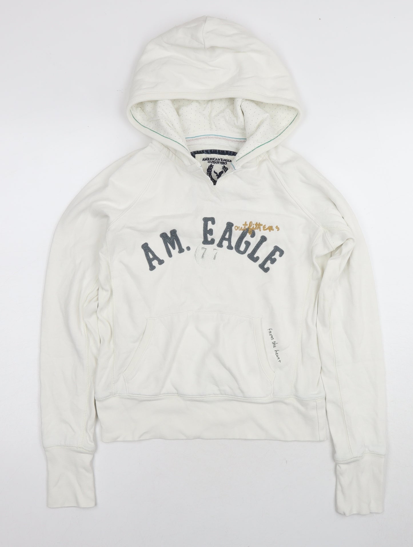 American Eagle Outfitters Womens White Cotton Pullover Hoodie Size XS Pullover - Logo